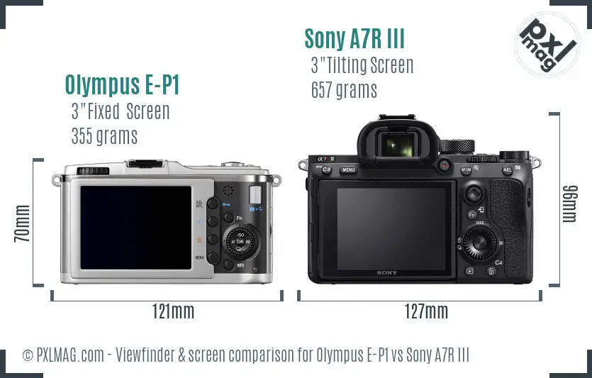 Olympus E-P1 vs Sony A7R III Screen and Viewfinder comparison