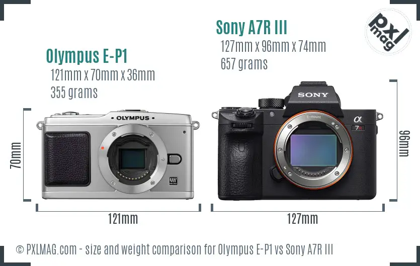 Olympus E-P1 vs Sony A7R III size comparison