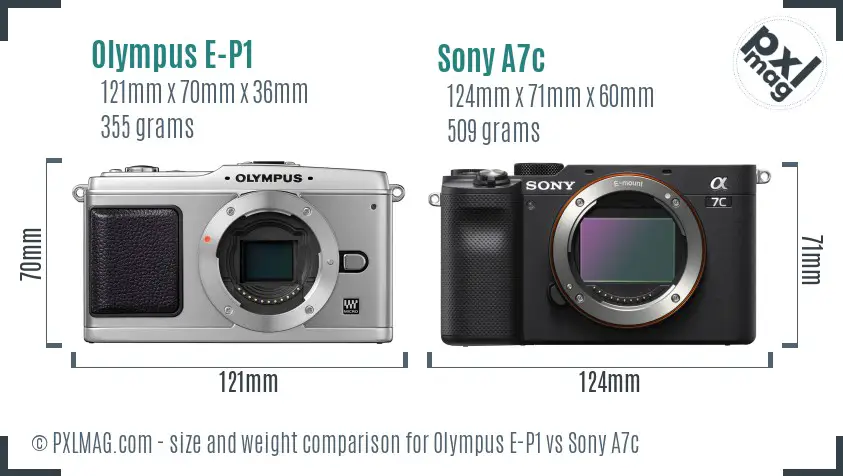 Olympus E-P1 vs Sony A7c size comparison Olympus E-P1 vs Sony A7c size comparison