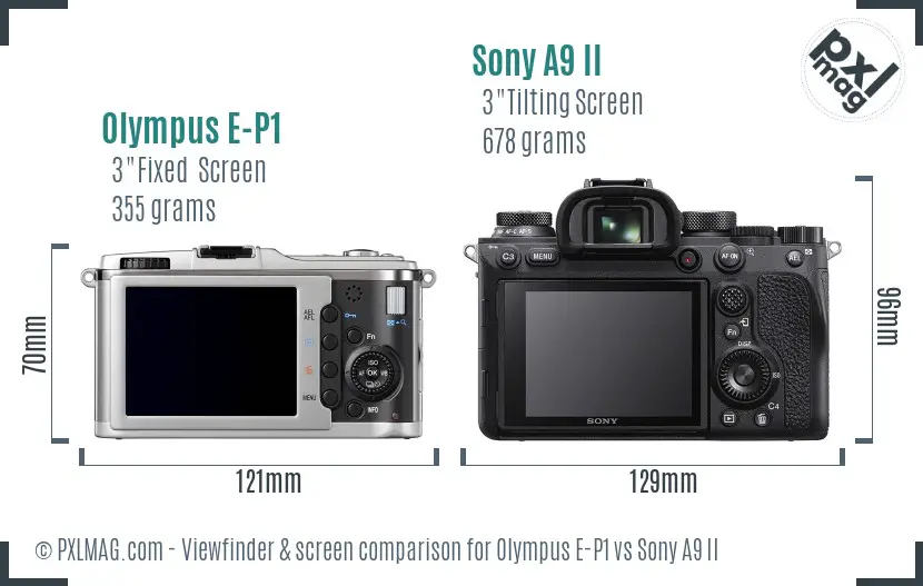 Olympus E-P1 vs Sony A9 II Screen and Viewfinder comparison