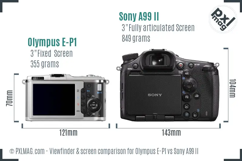 Olympus E-P1 vs Sony A99 II Screen and Viewfinder comparison