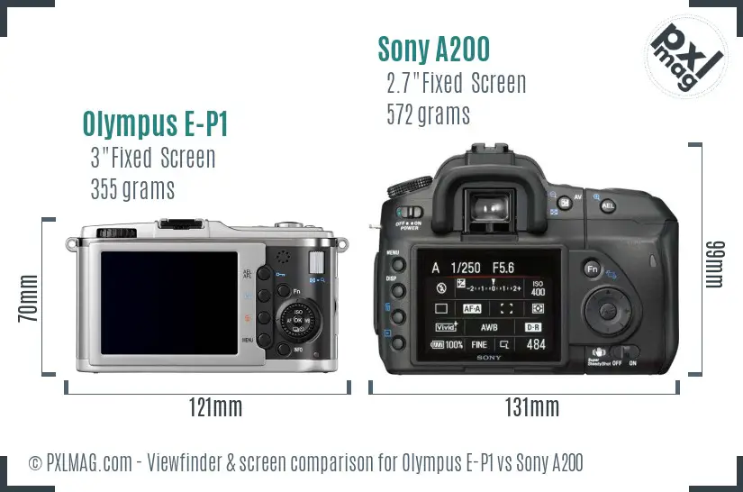 Olympus E-P1 vs Sony A200 Screen and Viewfinder comparison