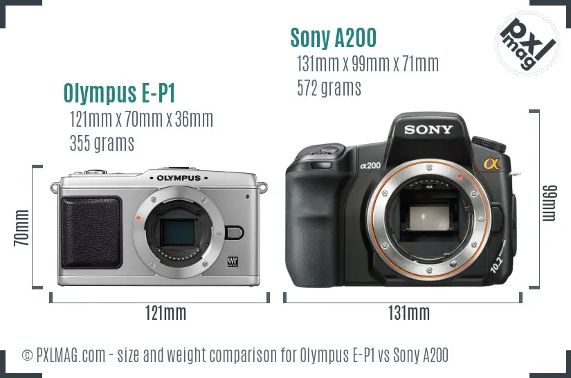 Olympus E-P1 vs Sony A200 size comparison