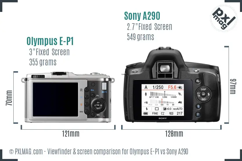 Olympus E-P1 vs Sony A290 Screen and Viewfinder comparison