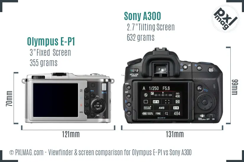 Olympus E-P1 vs Sony A300 Screen and Viewfinder comparison