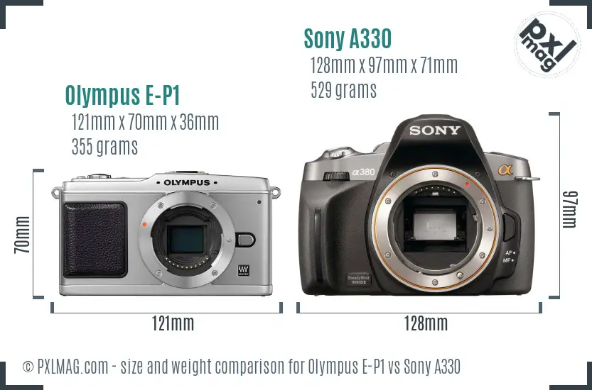 Olympus E-P1 vs Sony A330 size comparison Olympus E-P1 vs Sony A330 size comparison