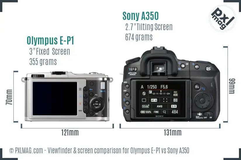 Olympus E-P1 vs Sony A350 Screen and Viewfinder comparison