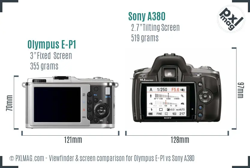 Olympus E-P1 vs Sony A380 Screen and Viewfinder comparison