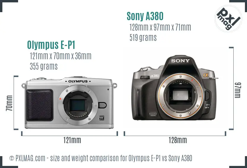 Olympus E-P1 vs Sony A380 size comparison