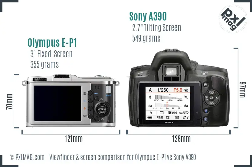 Olympus E-P1 vs Sony A390 Screen and Viewfinder comparison