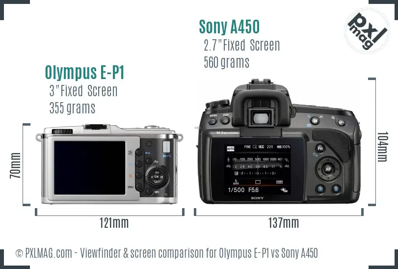 Olympus E-P1 vs Sony A450 Screen and Viewfinder comparison
