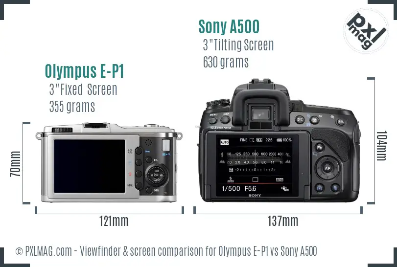 Olympus E-P1 vs Sony A500 Screen and Viewfinder comparison