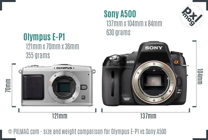 Olympus E-P1 vs Sony A500 size comparison