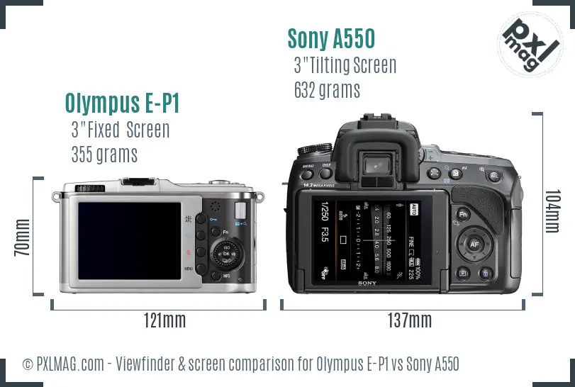 Olympus E-P1 vs Sony A550 Screen and Viewfinder comparison