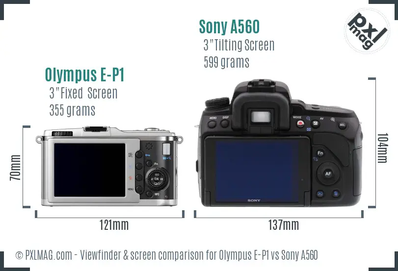 Olympus E-P1 vs Sony A560 Screen and Viewfinder comparison