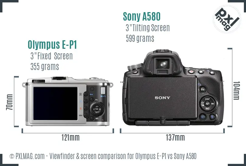 Olympus E-P1 vs Sony A580 Screen and Viewfinder comparison