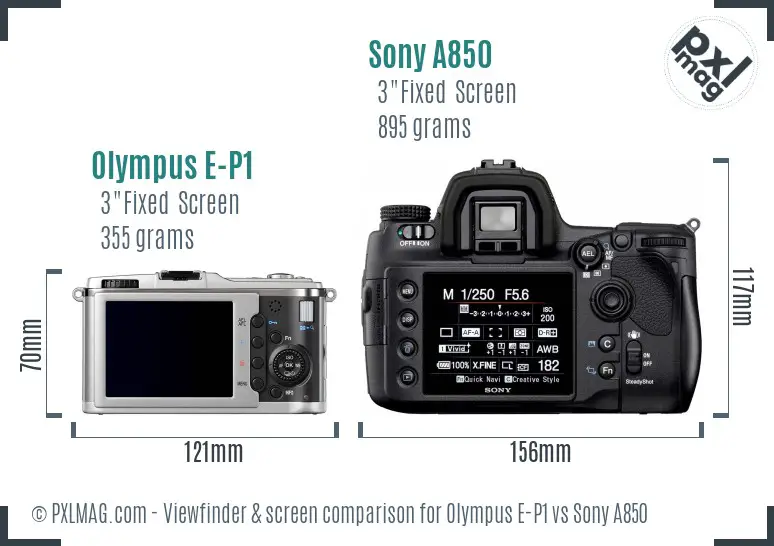 Olympus E-P1 vs Sony A850 Screen and Viewfinder comparison