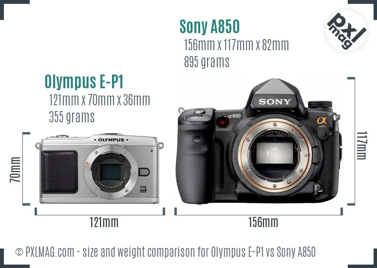 Olympus E-P1 vs Sony A850 size comparison