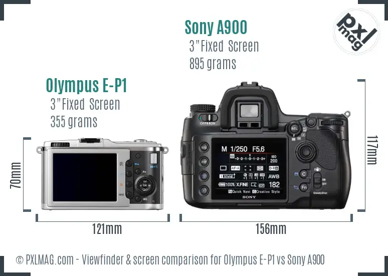 Olympus E-P1 vs Sony A900 Screen and Viewfinder comparison Olympus E-P1 vs Sony A900 Screen and Viewfinder comparison