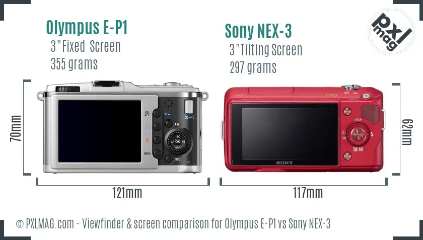 Olympus E-P1 vs Sony NEX-3 Screen and Viewfinder comparison