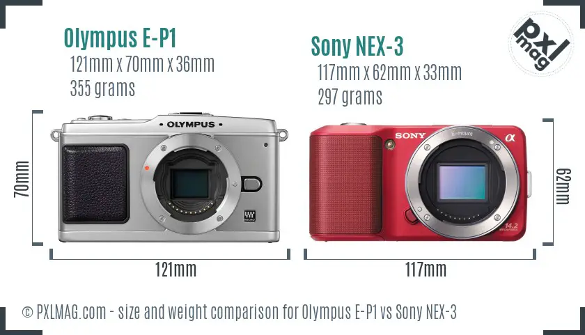 Olympus E-P1 vs Sony NEX-3 size comparison