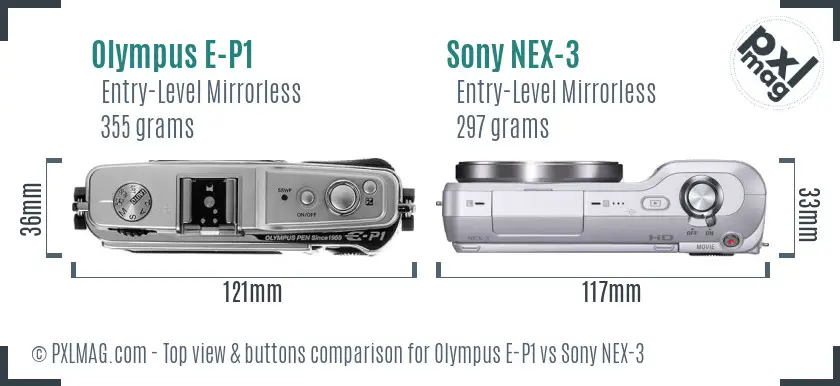 Olympus E-P1 vs Sony NEX-3 top view buttons comparison
