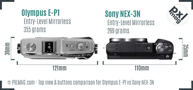 Olympus E-P1 vs Sony NEX-3N top view buttons comparison