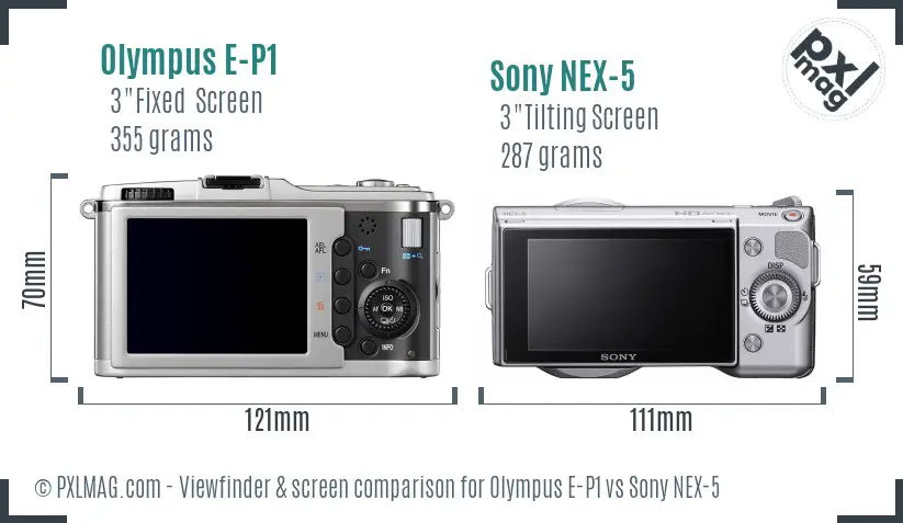 Olympus E-P1 vs Sony NEX-5 Screen and Viewfinder comparison