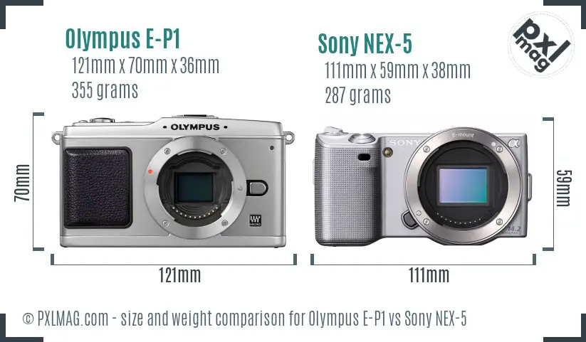Olympus E-P1 vs Sony NEX-5 size comparison
