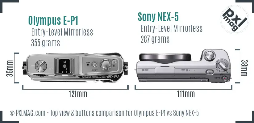 Olympus E-P1 vs Sony NEX-5 top view buttons comparison
