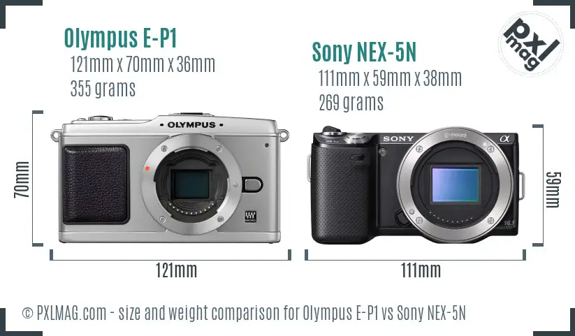 Olympus E-P1 vs Sony NEX-5N size comparison