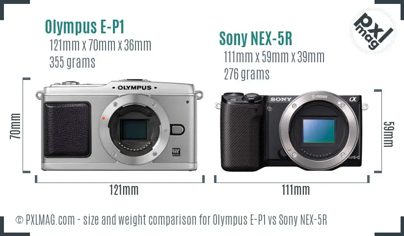 Olympus E-P1 vs Sony NEX-5R size comparison