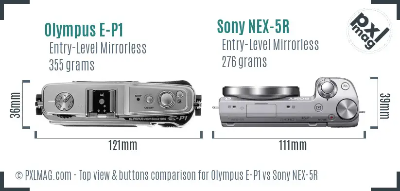 Olympus E-P1 vs Sony NEX-5R top view buttons comparison