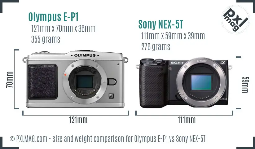 Olympus E-P1 vs Sony NEX-5T size comparison