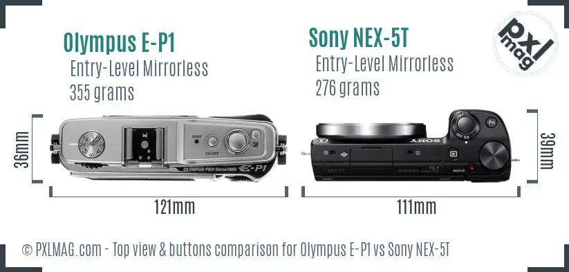 Olympus E-P1 vs Sony NEX-5T top view buttons comparison