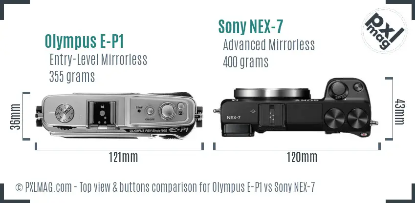 Olympus E-P1 vs Sony NEX-7 top view buttons comparison
