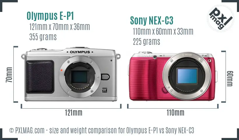 Olympus E-P1 vs Sony NEX-C3 size comparison