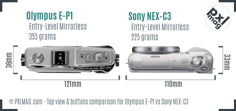 Olympus E-P1 vs Sony NEX-C3 top view buttons comparison