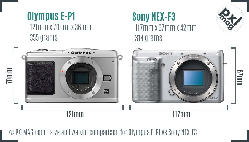 Olympus E-P1 vs Sony NEX-F3 size comparison