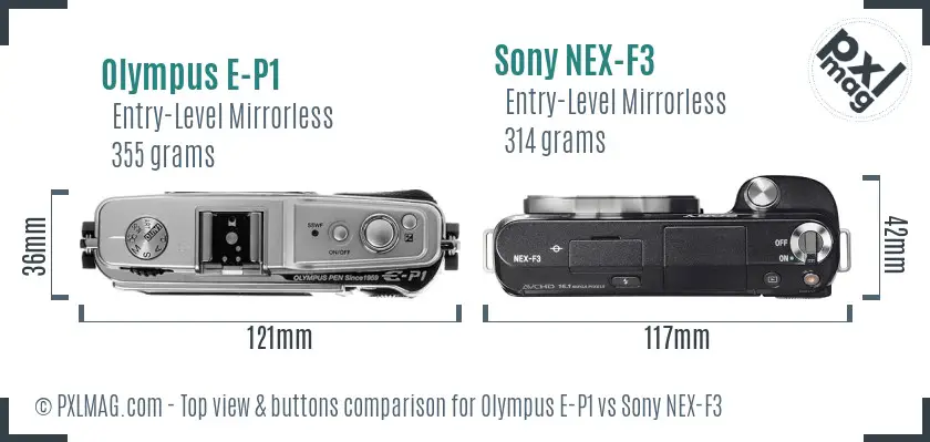 Olympus E-P1 vs Sony NEX-F3 top view buttons comparison