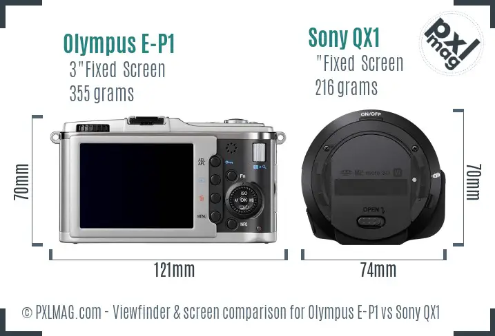 Olympus E-P1 vs Sony QX1 Screen and Viewfinder comparison