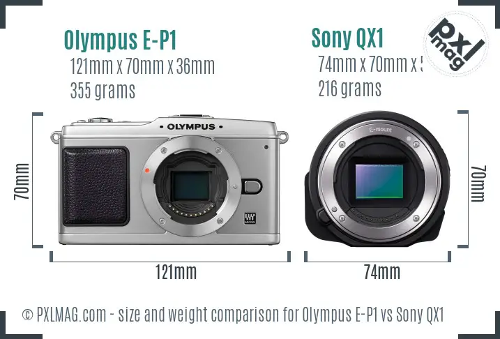 Olympus E-P1 vs Sony QX1 size comparison