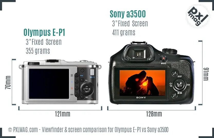 Olympus E-P1 vs Sony a3500 Screen and Viewfinder comparison