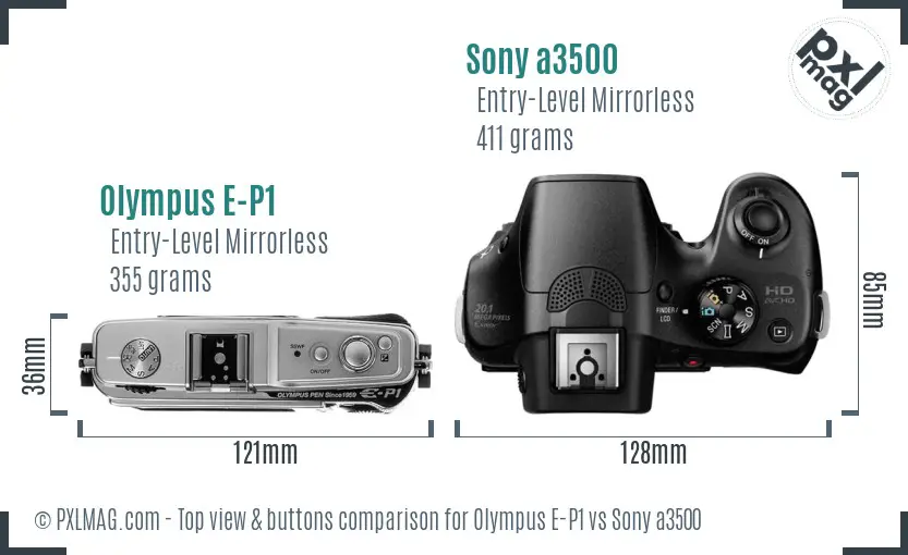 Olympus E-P1 vs Sony a3500 top view buttons comparison