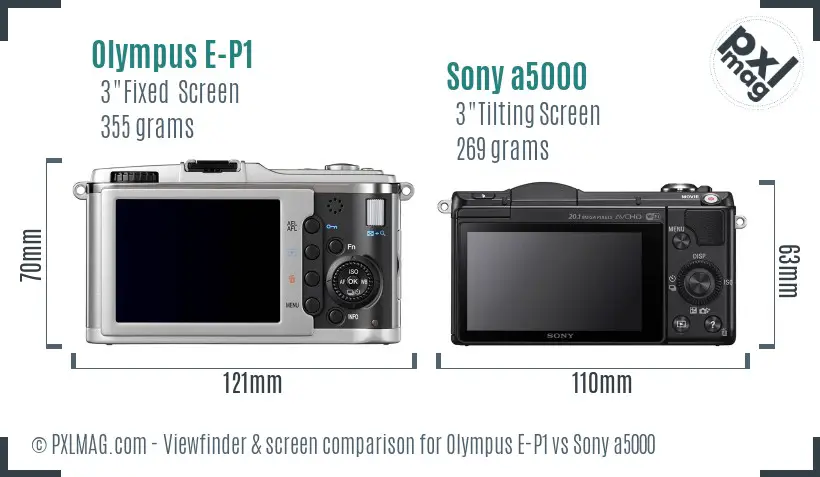Olympus E-P1 vs Sony a5000 Screen and Viewfinder comparison