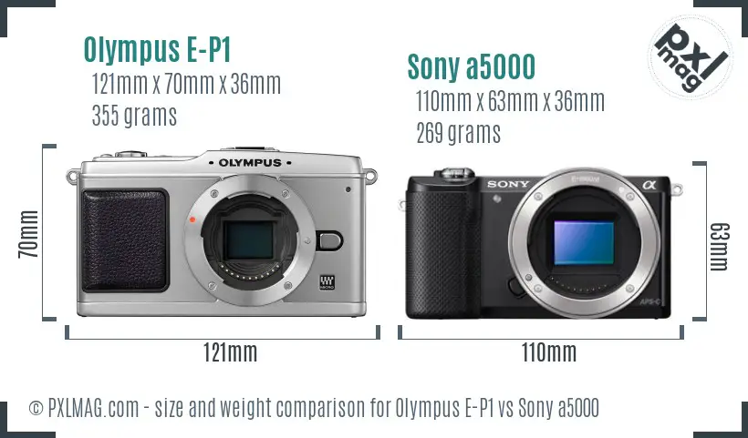 Olympus E-P1 vs Sony a5000 size comparison