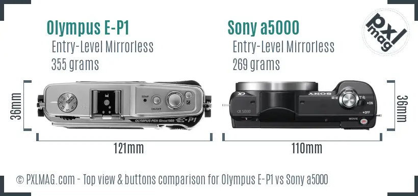 Olympus E-P1 vs Sony a5000 top view buttons comparison