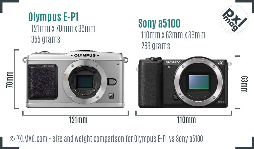 Olympus E-P1 vs Sony a5100 size comparison