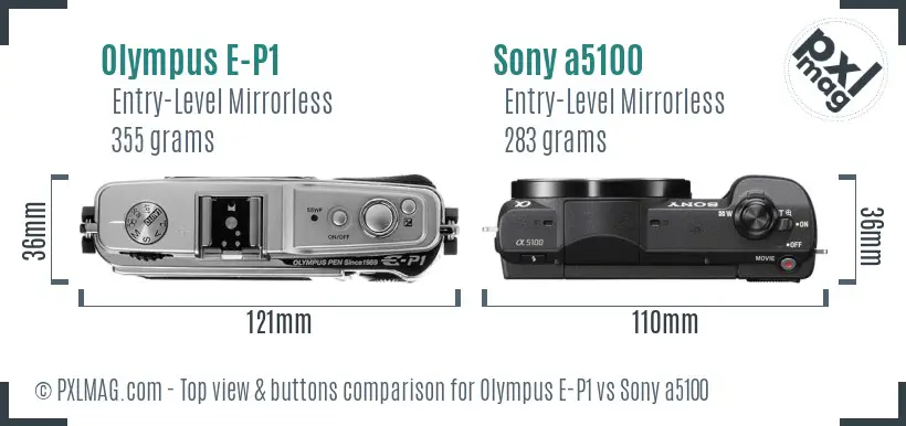 Olympus E-P1 vs Sony a5100 top view buttons comparison