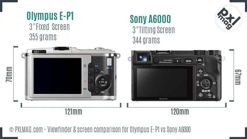 Olympus E-P1 vs Sony A6000 Screen and Viewfinder comparison